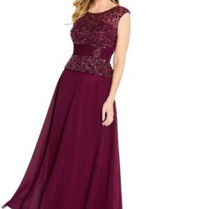 NWT Cameron Blake 114657 Chiffon Mother of the Bride Dress Wine Size 8
